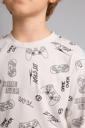 Regular Fit Uzun Kollu Üst Lastikli Paça Alt Baskılı 2'li Pijama Takımı Erkek Çocuk