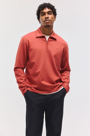 Standart Fit Polo Yaka Yarım Fermuarlı Modal Uzun Kollu Basic Sweatshirt