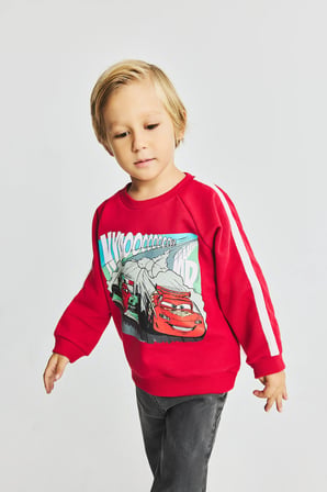 DeFacto Cars Baskılı Şerit Detaylı Oversize Sweatshirt Erkek Bebek I3543A526WNRD166