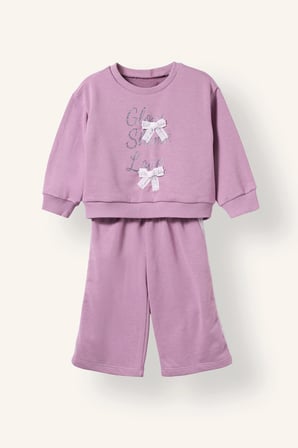 2'li Takım Baskılı Sweatshirt Eşofman Altı Kız Bebek