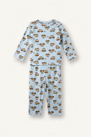 Araba Desenli Fitilli Kaşkorse 2'li Pijama Takımı Erkek Bebek