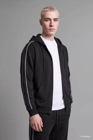 Boxy Fit Şerit Detaylı Kapüşonlu Fermuarlı Basic Sweatshirt Hırka