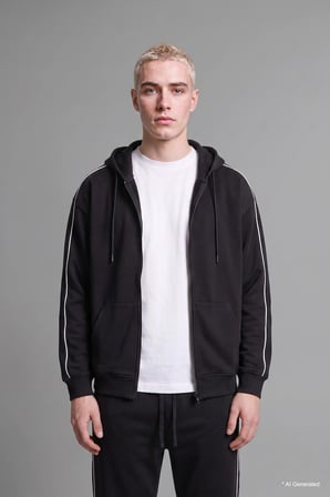 Boxy Fit Şerit Detaylı Kapüşonlu Fermuarlı Basic Sweatshirt Hırka