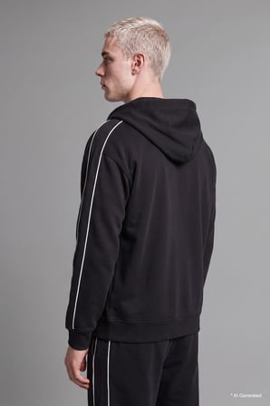 Boxy Fit Şerit Detaylı Kapüşonlu Fermuarlı Basic Sweatshirt Hırka