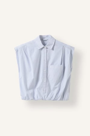 DeFacto Overshirt Fit Klasik Yaka Çizgili Cepli Poplin Etek Ucu Lastikli Kolsuz Crop Gömlek I7332AX26HSBK27