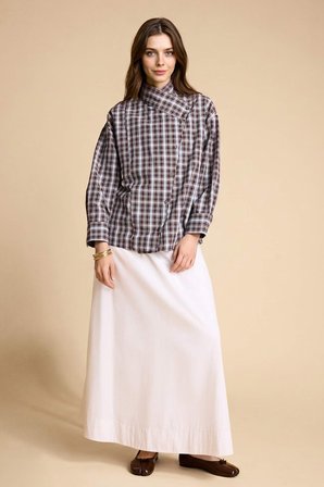 DeFacto Regular Fıt Dama Desenli Poplin Uzun Kollu Tunik H4224AX26SPBN340