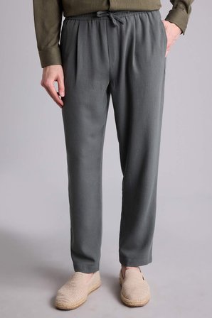 Relaxed Fit Keten Karışımlı Kısa Paça Pantolon