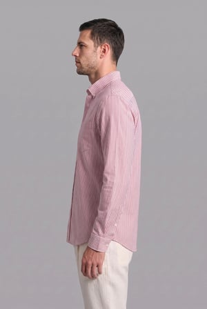 Regular Fit İnce Çizgili Pamuklu Uzun Kollu Gömlek