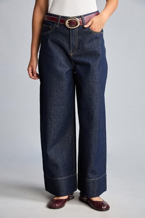 DeFacto %100 Pamuk Baggy Fit Geniş Paça Cepli Yıkamalı Kemerli Jean Pantolon H7129AX26AUNM82
