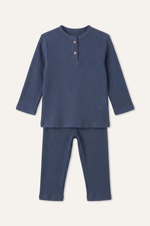 Fitilli Kaşkorse Uzun Kollu Pijama Üstü Uzun Pijama Altı 2'li Pijama Takımı Erkek Bebek
