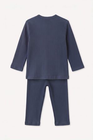 Fitilli Kaşkorse Uzun Kollu Pijama Üstü Uzun Pijama Altı 2'li Pijama Takımı Erkek Bebek
