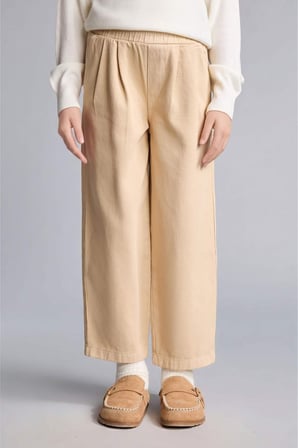 Baggy Fıt Esnek Bantlı Paça Gabardin Açık Bej Pantolon Kız Çocuk