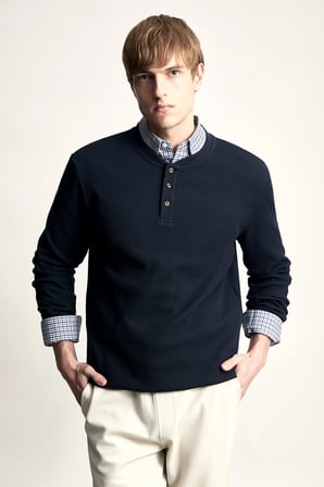 DeFacto Pamuklu Slim Fit Henley Yaka Waffle Uzun Kollu Tişört F8212AX26AUNV64