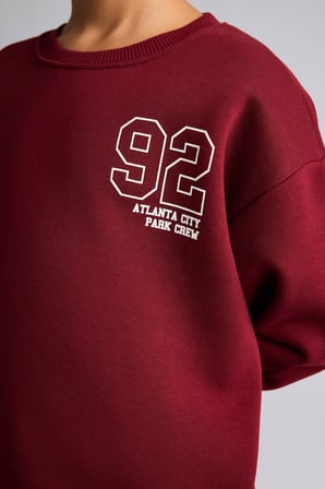 Bisiklet Yaka Numara Baskılı İçi Yumuşak Tüylü Kalın Sweatshirt Erkek Çocuk