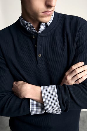 DeFacto Pamuklu Slim Fit Henley Yaka Waffle Uzun Kollu Tişört F8212AX26AUNV64