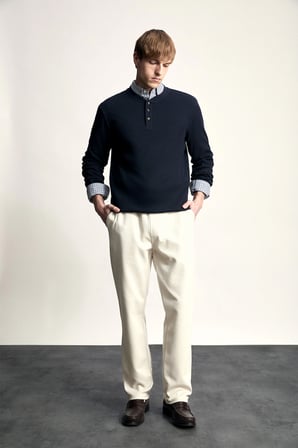 DeFacto Pamuklu Slim Fit Henley Yaka Waffle Uzun Kollu Tişört F8212AX26AUNV64