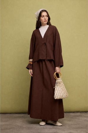 Regular Fıt Keten Karışımlı Kimono