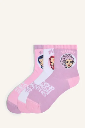 Kpop - Demon Hunters Karakter Baskılı 3'lü Pamuklu Uzun Çorap Kız Çocuk