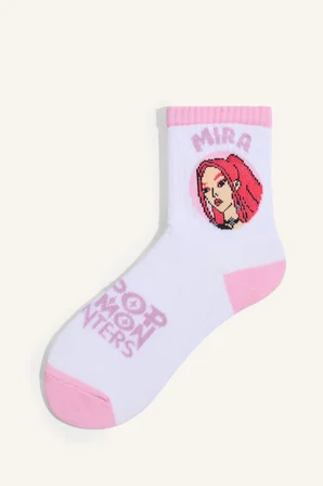 Kpop - Demon Hunters Karakter Baskılı 3'lü Pamuklu Uzun Çorap Kız Çocuk