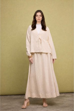 DeFacto Regular Fıt Keten Karışımlı Bej Kimono I1780AX26HSER37