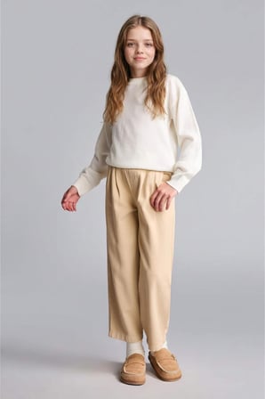 DeFacto Baggy Fıt Esnek Bantlı Paça Gabardin Açık Bej Pantolon Kız Çocuk H9035A826AUBG793