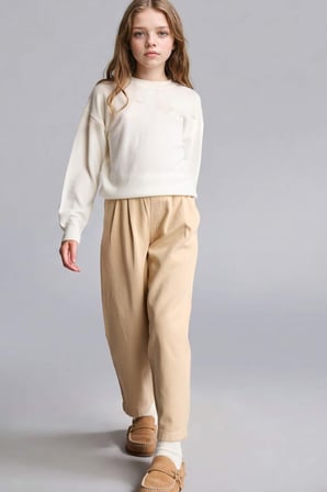 DeFacto Baggy Fıt Esnek Bantlı Paça Gabardin Açık Bej Pantolon Kız Çocuk H9035A826AUBG793
