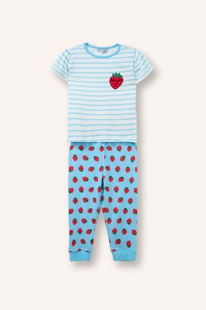DeFacto %100 Pamuk Regular Fıt Kısa Kollu Baskılı Tişört Baskılı Lastikli Paça Alt 2'li Pijama Takımı Kız Bebek H5502A526SMWT46