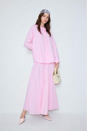 DeFacto Regular Fıt Poplin Uzun Kollu Açık Pembe Tunik H6713AX26SMPN105