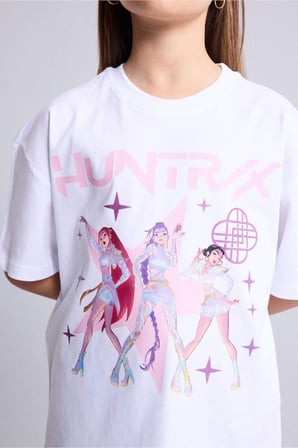 DeFacto Kpop - Demon Hunters Oversıze Bisiklet Yaka Kısa Kollu Tişört Kız Çocuk H7359A826SMWT34