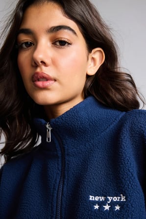 Loose Fit Yarım Fermuarlı Nakış Detaylı Polar Sweatshirt