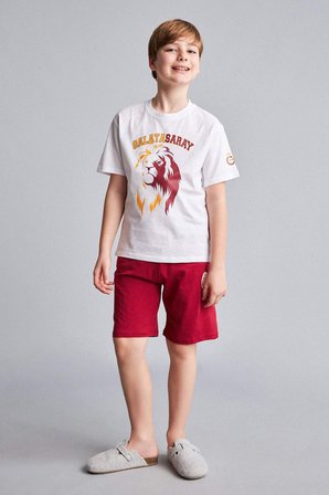 DeFacto %100 Pamuk Galatasaray Kısa Kollu Pijama Üst Şort Pijama Alt 2'li Pijama Takımı Erkek Çocuk H7511A826HSWT34