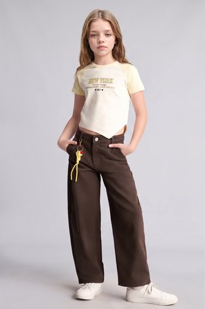 DeFacto Baggy Fit Düz Paça Gabardin Pantolon Kız Çocuk I1699A826AUBN335