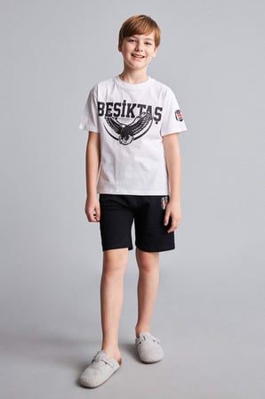 DeFacto %100 Pamuk Beşiktaş Kısa Kollu Pijama Üst Şort Pijama Alt 2'li Pijama Takımı Erkek Çocuk H7618A826HSWT34
