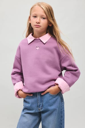 Relax Fit Bisiklet Yaka Kalp Pencereli Sweatshirt Kız Çocuk