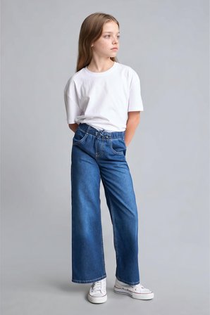 DeFacto Beli Lastikli Wide Leg Jean Pantolon Kız Çocuk H6242A826AUNM28