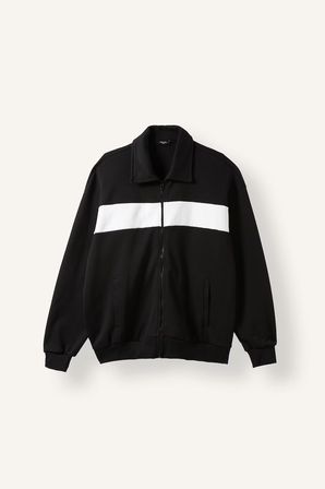 DeFacto Boxy Fit Polo Yaka Fermuarlı Şeritli Sweatshirt Hırka I0631AX26AUBK81