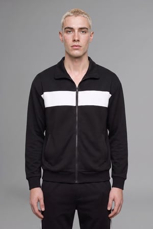 DeFacto Boxy Fit Polo Yaka Fermuarlı Şeritli Sweatshirt Hırka I0631AX26AUBK81