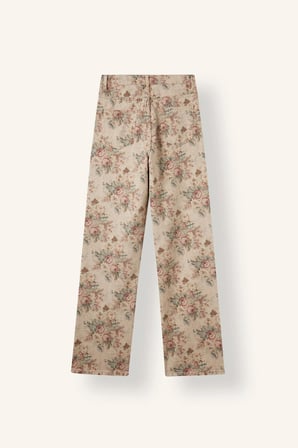 Çiçekli Straight Fit Normal Bel Uzun Gabardin Pantolon