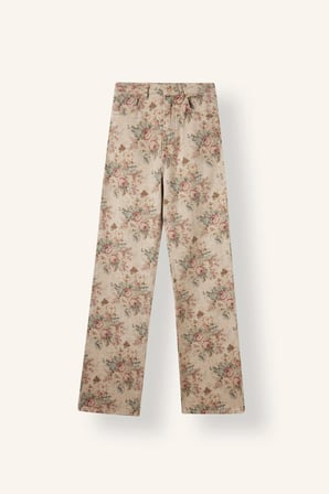 Çiçekli Straight Fit Normal Bel Uzun Gabardin Pantolon