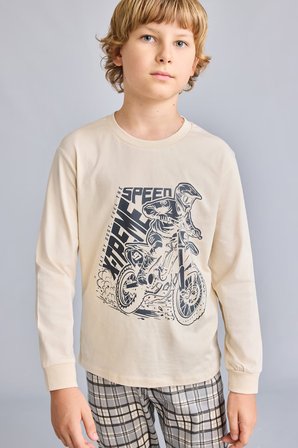 DeFacto Motosiklet Baskılı Ekose Regular Fit 2'li Pijama Takımı Erkek Çocuk H6686A826AUBG286