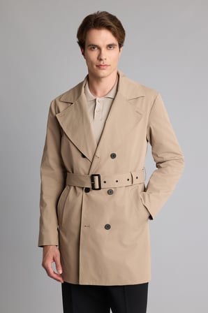 DeFacto Slim Fit Astarlı Düğmeli Cepli Kemerli Mevsimlik Trençkot D5528AX26AUBG716