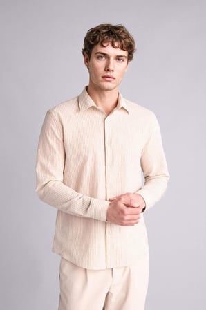 DeFacto Modern Fıt Çizgili Twill Uzun Kollu Gömlek G7410AX26SMER235