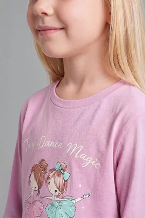 Bisiklet Yaka Baskılı Üst Lastikli Paça Alt 2'li Pijama Takımı Kız Bebek