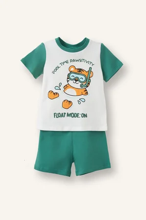 DeFacto %100 Pamuk Baskılı Kısa Kollu Üst Şort Alt 2'li Pijama Takımı Erkek Bebek H8217A526HSER105