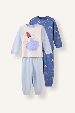 Uzay Desenli Uzun Kollu Üst Lastikli Paça 4'lü Pijama Takımı Erkek Bebek