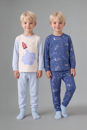 Uzay Desenli Uzun Kollu Üst Lastikli Paça 4'lü Pijama Takımı Erkek Bebek