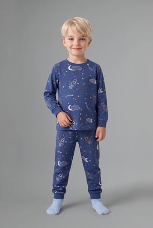 Uzay Desenli Uzun Kollu Üst Lastikli Paça 4'lü Pijama Takımı Erkek Bebek