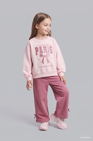 2'li Takım Baskılı Sweatshirt Eşofman Altı Kız Bebek