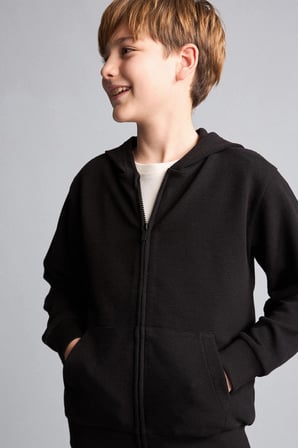 Defacto H2847A8BK81 Siyah Kapüşonlu Basic Fermuarlı Cepli Sweatshirt Hırka Erkek Çocuk