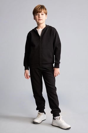 Defacto H2847A8BK81 Siyah Kapüşonlu Basic Fermuarlı Cepli Sweatshirt Hırka Erkek Çocuk